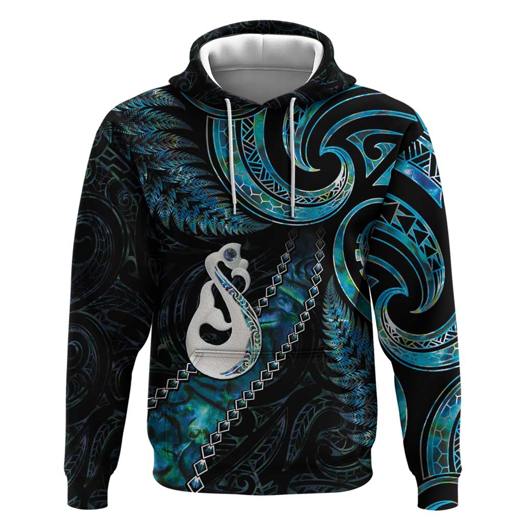 New Zealand Aotearoa Hoodie Maori Manaia Paua Shell Glitter Turquoise LT05 - Vibe Hoodie Shop