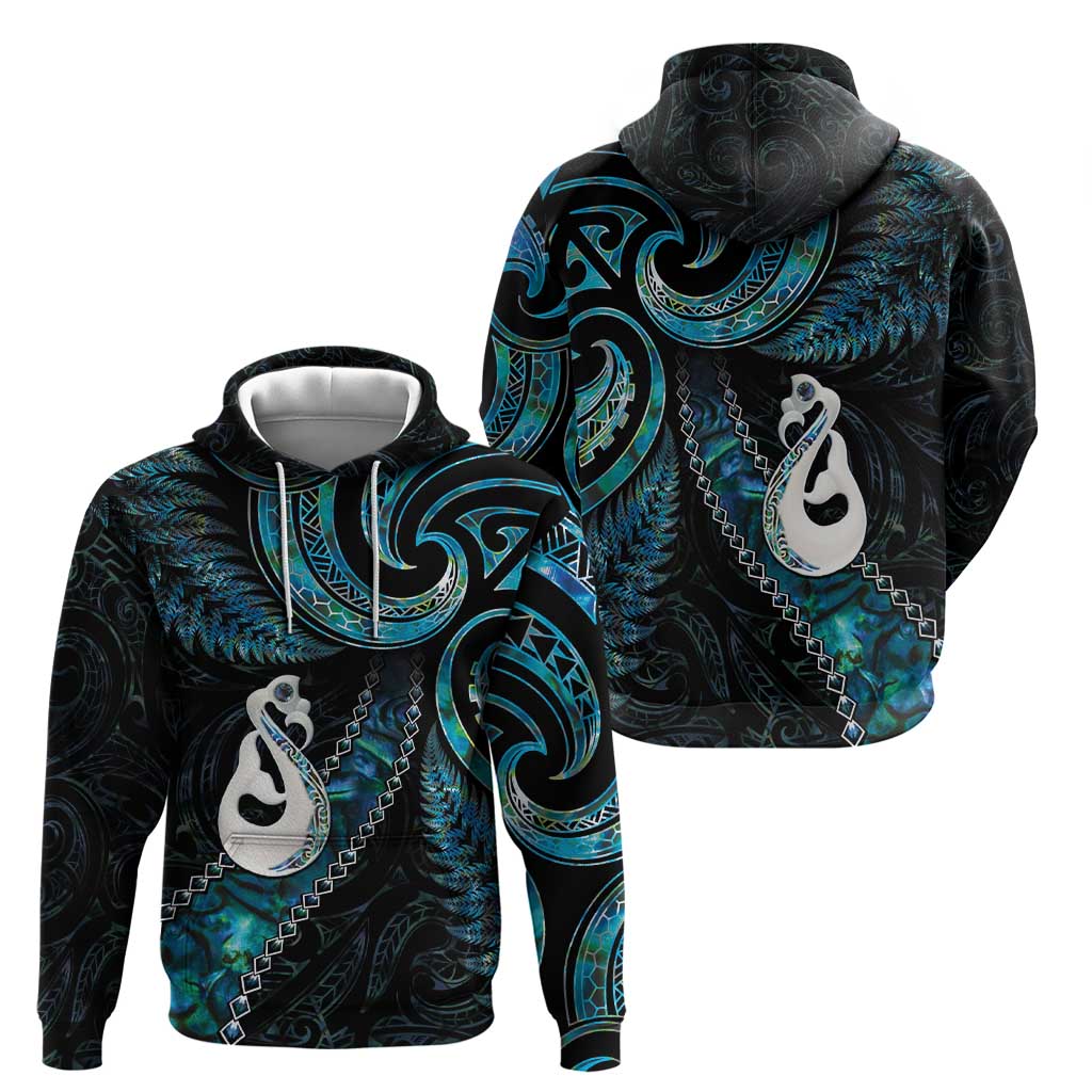 New Zealand Aotearoa Hoodie Maori Manaia Paua Shell Glitter Turquoise LT05 - Vibe Hoodie Shop