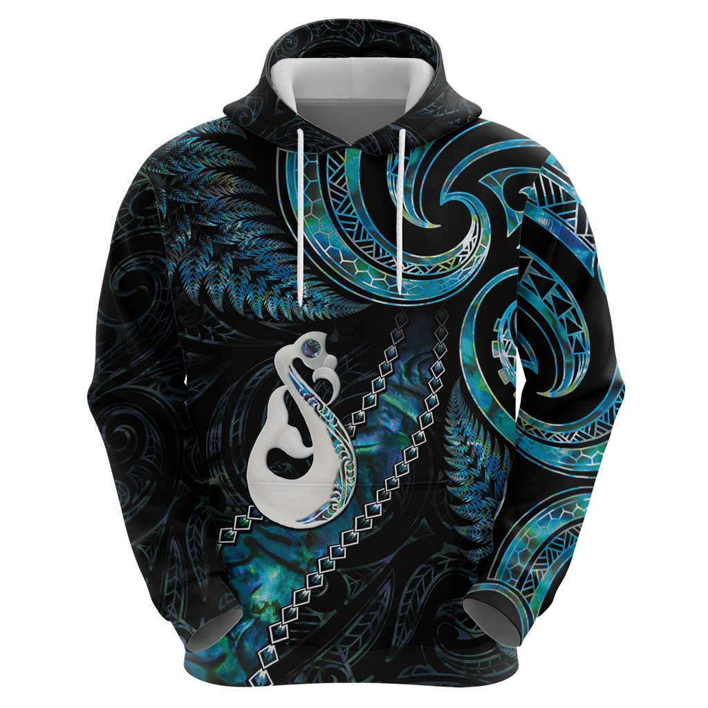 New Zealand Aotearoa Hoodie Maori Manaia Paua Shell Glitter Turquoise LT05 - Vibe Hoodie Shop
