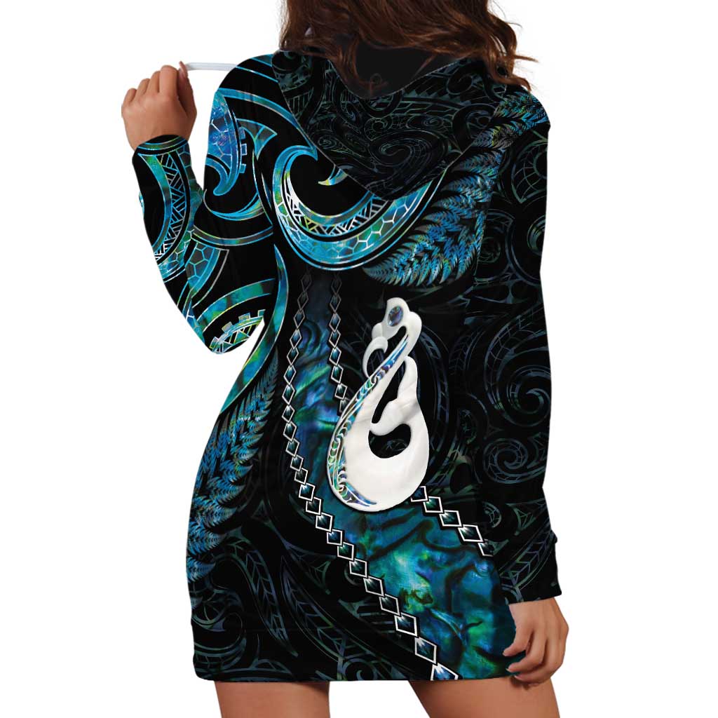 New Zealand Aotearoa Hoodie Dress Maori Manaia Paua Shell Glitter Turquoise LT05 - Vibe Hoodie Shop