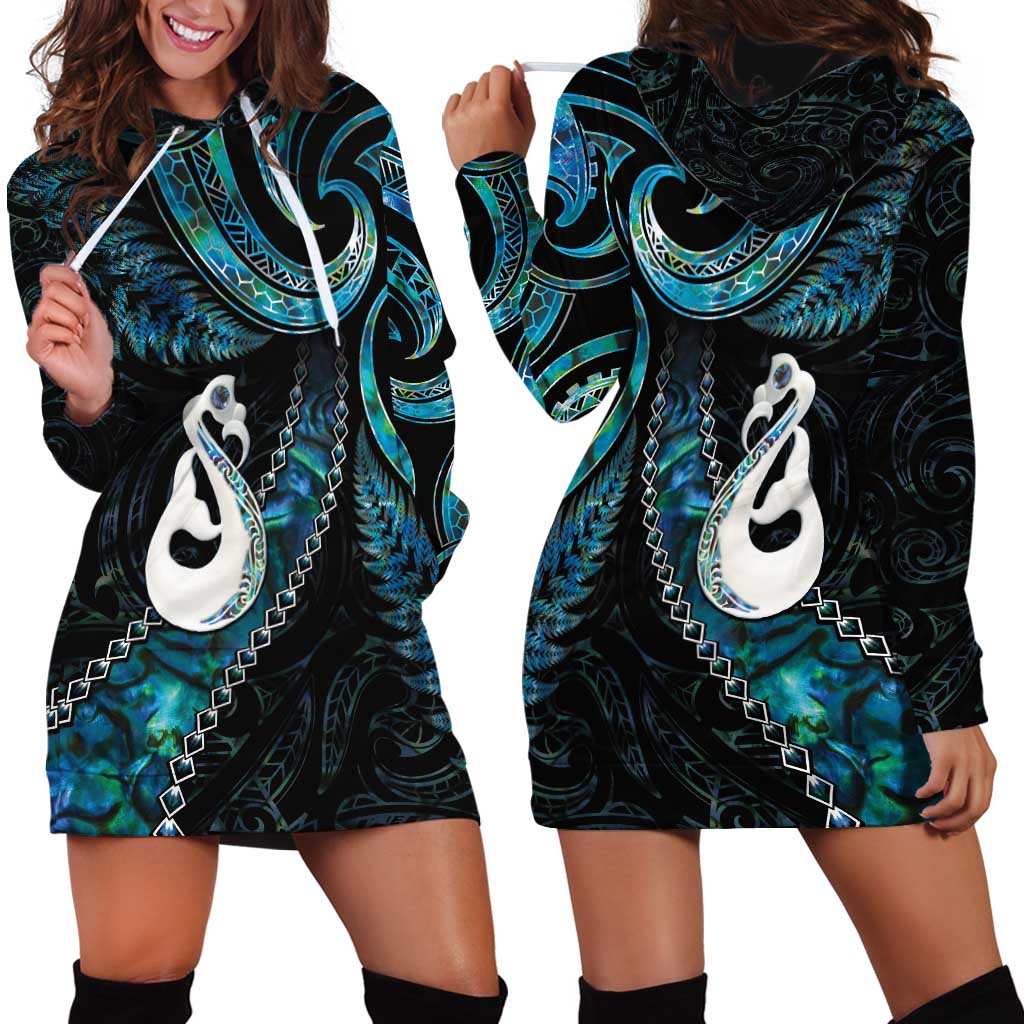 New Zealand Aotearoa Hoodie Dress Maori Manaia Paua Shell Glitter Turquoise LT05 - Vibe Hoodie Shop