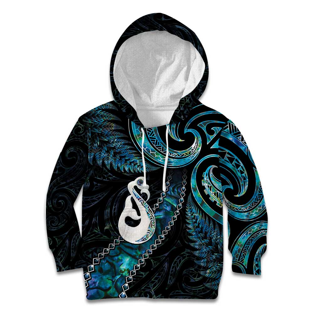 New Zealand Aotearoa Kid Hoodie Maori Manaia Paua Shell Glitter Turquoise LT05 - Vibe Hoodie Shop