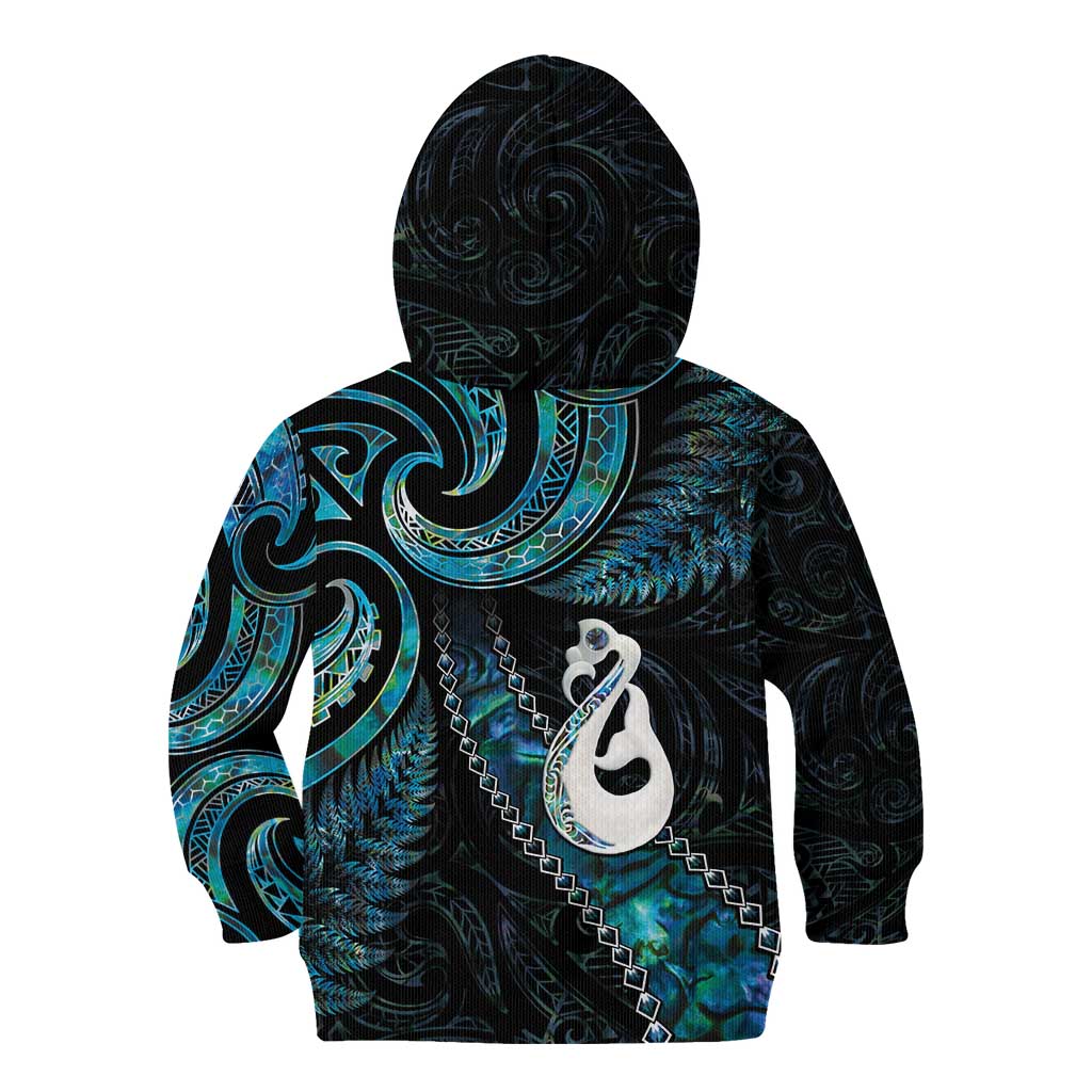 New Zealand Aotearoa Kid Hoodie Maori Manaia Paua Shell Glitter Turquoise LT05 - Vibe Hoodie Shop