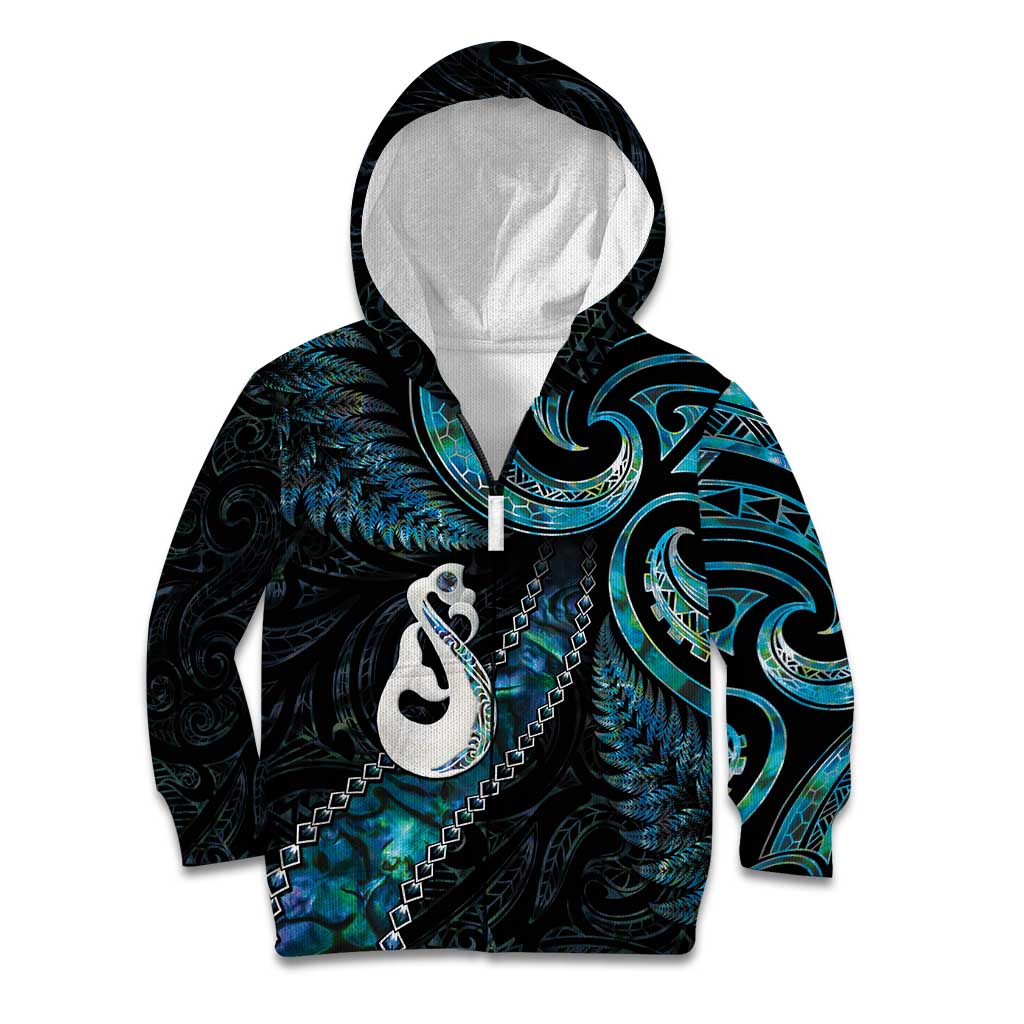 New Zealand Aotearoa Kid Hoodie Maori Manaia Paua Shell Glitter Turquoise LT05 - Vibe Hoodie Shop