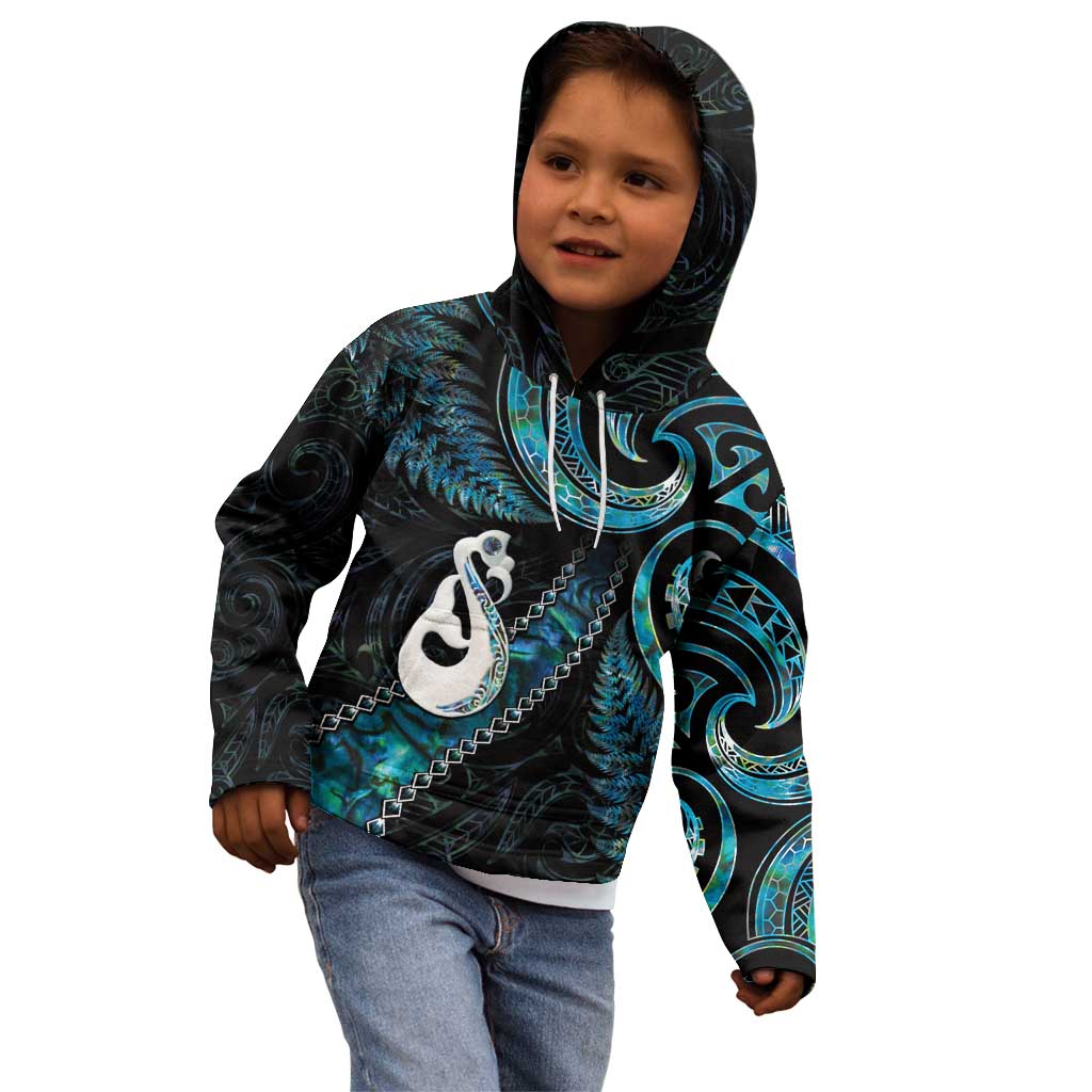 New Zealand Aotearoa Kid Hoodie Maori Manaia Paua Shell Glitter Turquoise LT05 - Vibe Hoodie Shop