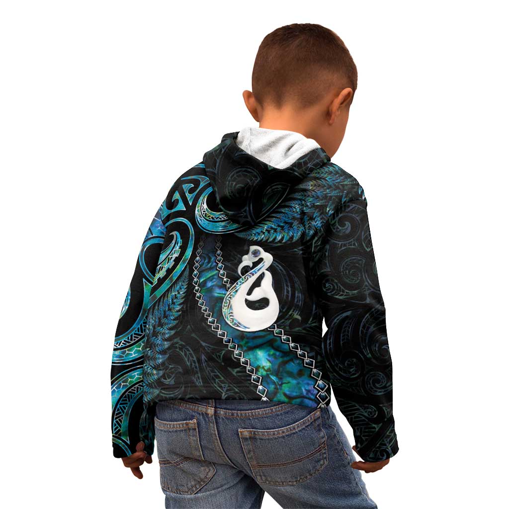 New Zealand Aotearoa Kid Hoodie Maori Manaia Paua Shell Glitter Turquoise LT05 - Vibe Hoodie Shop