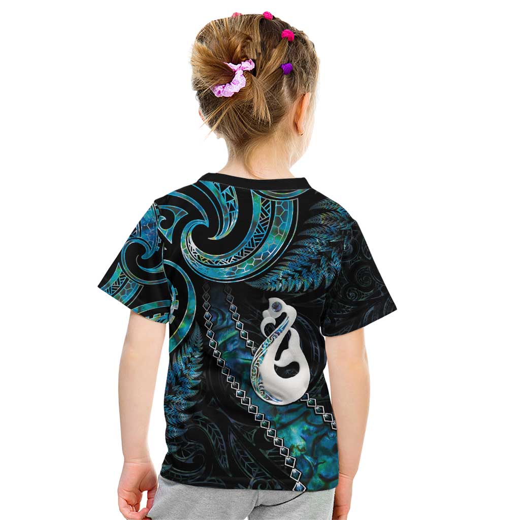 New Zealand Aotearoa Kid T Shirt Maori Manaia Paua Shell Glitter Turquoise LT05 - Vibe Hoodie Shop