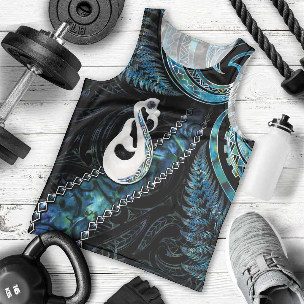 New Zealand Aotearoa Men Tank Top Maori Manaia Paua Shell Glitter Turquoise LT05 - Vibe Hoodie Shop