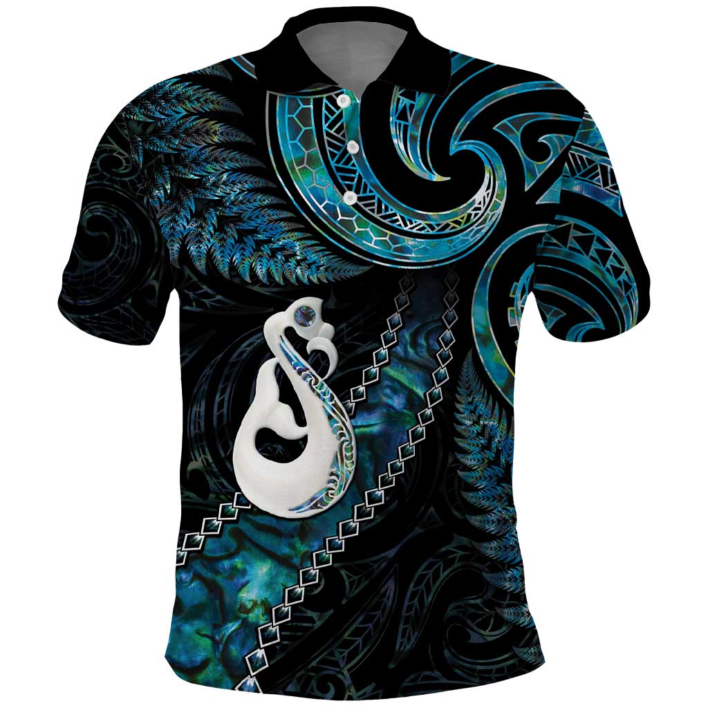 New Zealand Aotearoa Polo Shirt Maori Manaia Paua Shell Glitter Turquoise LT05 - Vibe Hoodie Shop