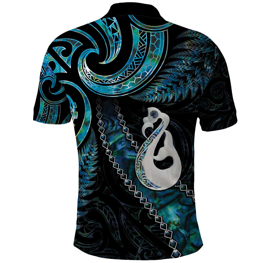 New Zealand Aotearoa Polo Shirt Maori Manaia Paua Shell Glitter Turquoise LT05 - Vibe Hoodie Shop