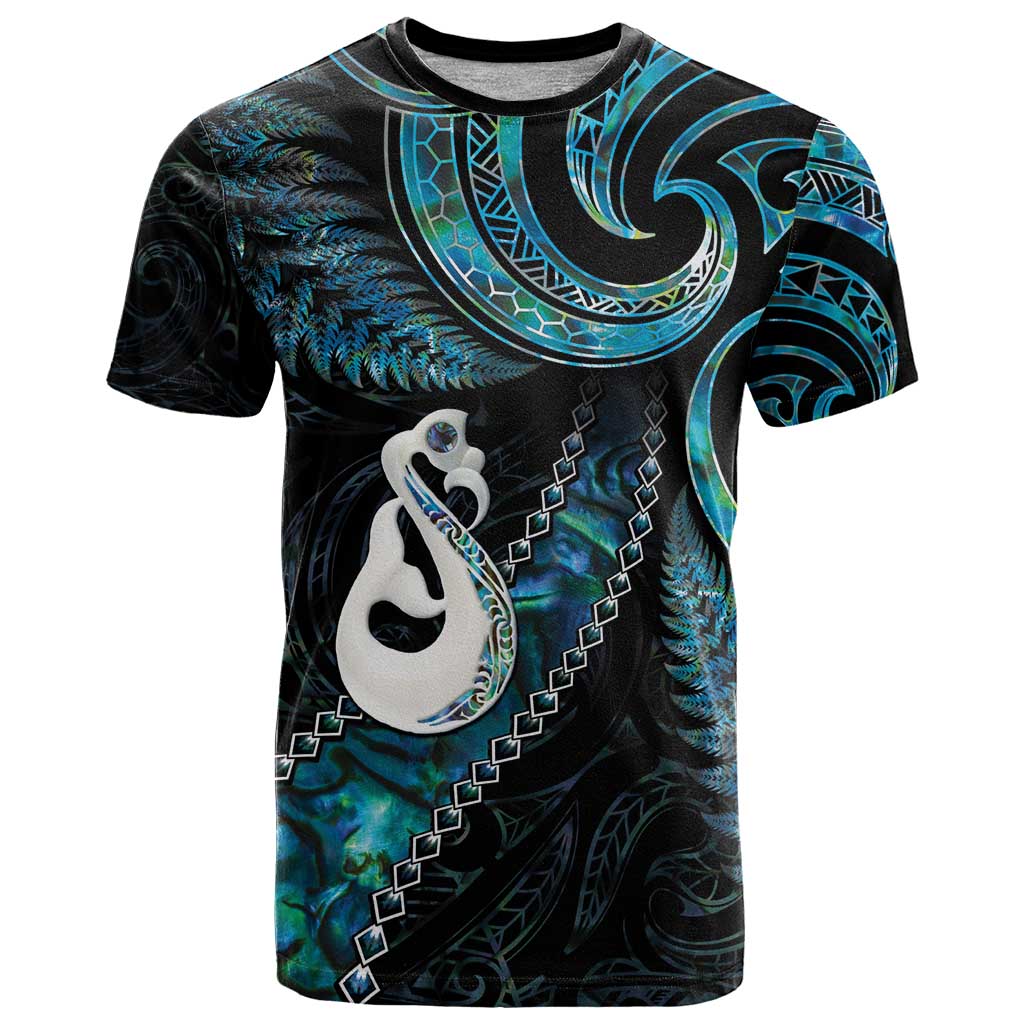 New Zealand Aotearoa T Shirt Maori Manaia Paua Shell Glitter Turquoise LT05 - Vibe Hoodie Shop