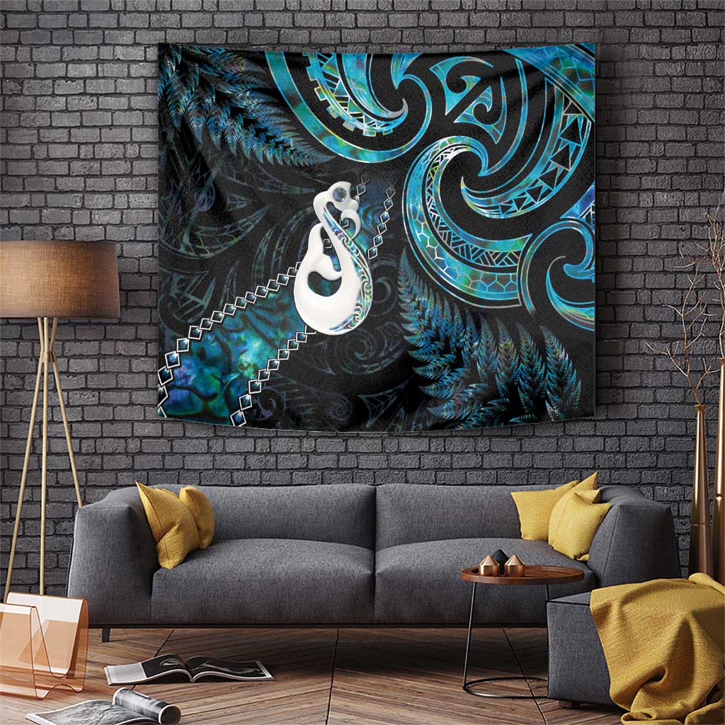 New Zealand Aotearoa Tapestry Maori Manaia Paua Shell Glitter Turquoise LT05 - Vibe Hoodie Shop