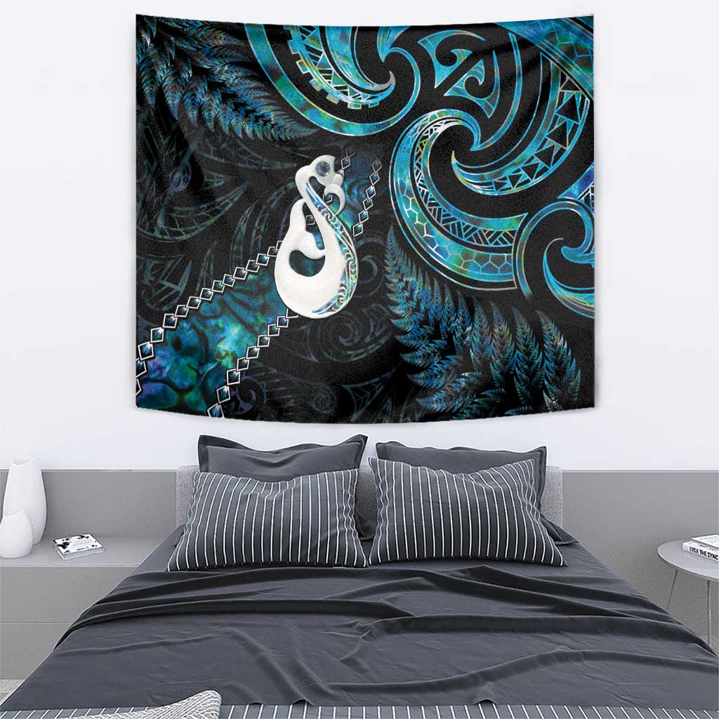 New Zealand Aotearoa Tapestry Maori Manaia Paua Shell Glitter Turquoise LT05 - Vibe Hoodie Shop