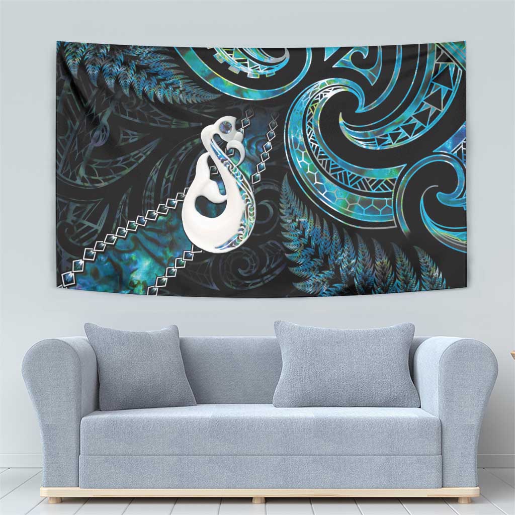 New Zealand Aotearoa Tapestry Maori Manaia Paua Shell Glitter Turquoise LT05 - Vibe Hoodie Shop