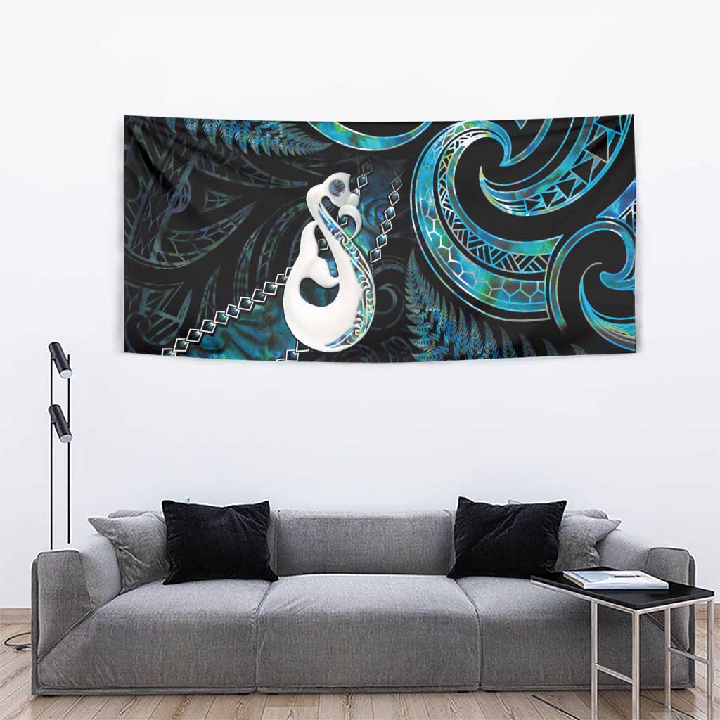 New Zealand Aotearoa Tapestry Maori Manaia Paua Shell Glitter Turquoise LT05 - Vibe Hoodie Shop