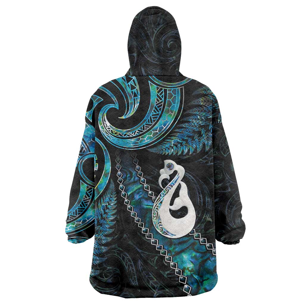 New Zealand Aotearoa Wearable Blanket Hoodie Maori Manaia Paua Shell Glitter Turquoise LT05 - Vibe Hoodie Shop