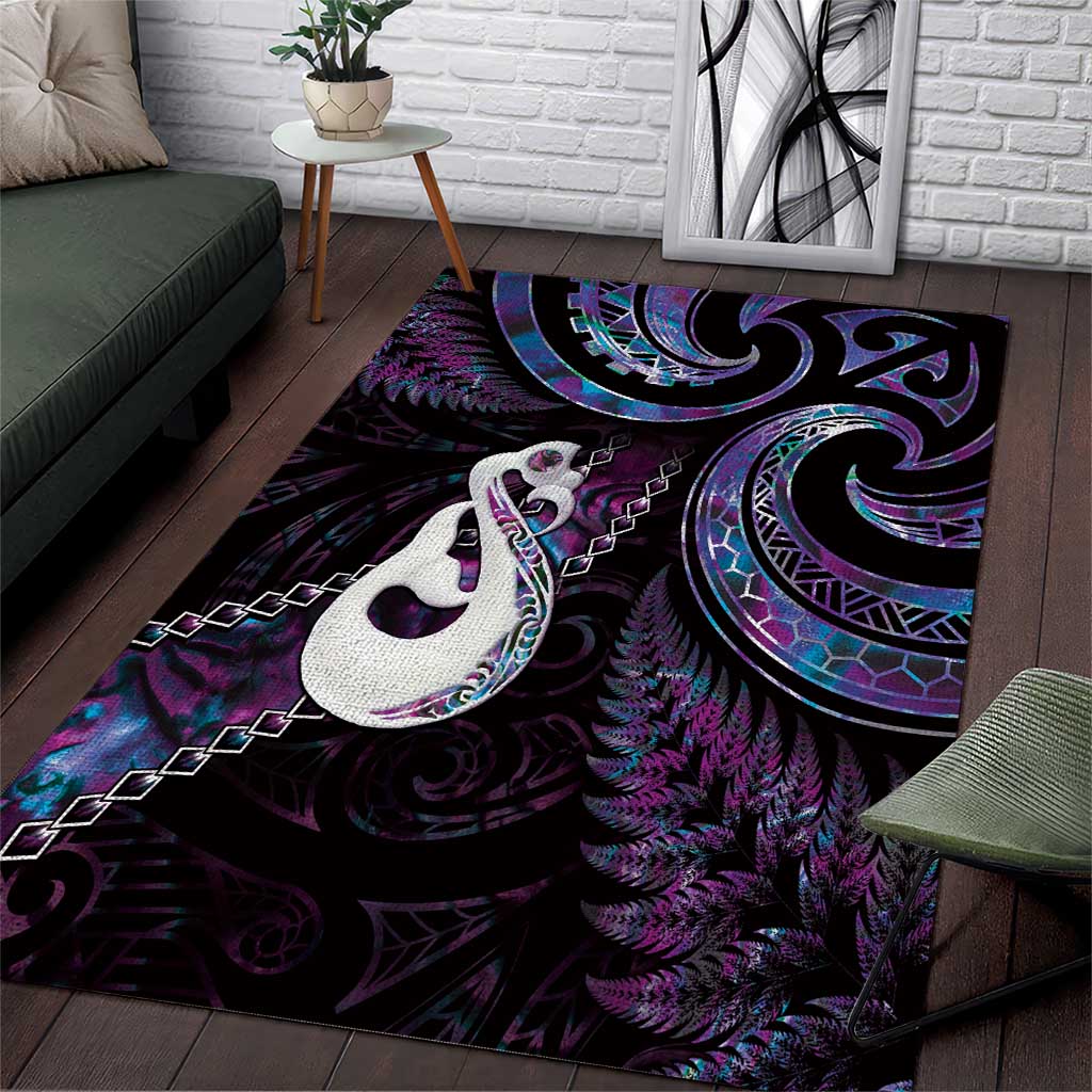 New Zealand Aotearoa Area Rug Maori Manaia Paua Shell Glitter Purple LT05 - Vibe Hoodie Shop