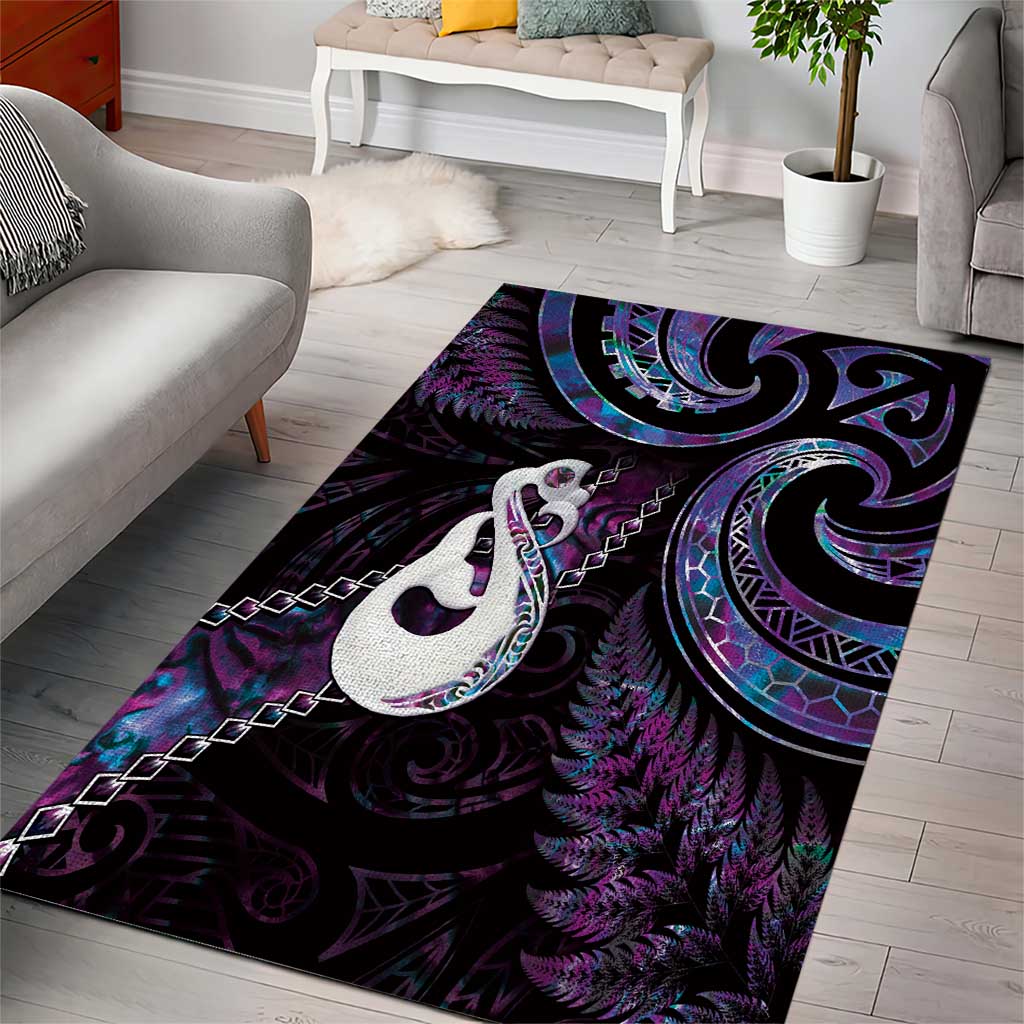 New Zealand Aotearoa Area Rug Maori Manaia Paua Shell Glitter Purple LT05 - Vibe Hoodie Shop