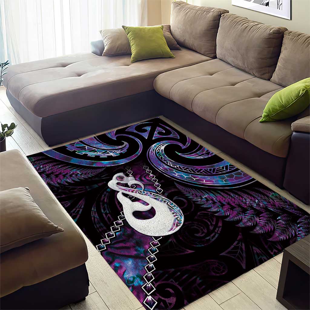 New Zealand Aotearoa Area Rug Maori Manaia Paua Shell Glitter Purple LT05 - Vibe Hoodie Shop