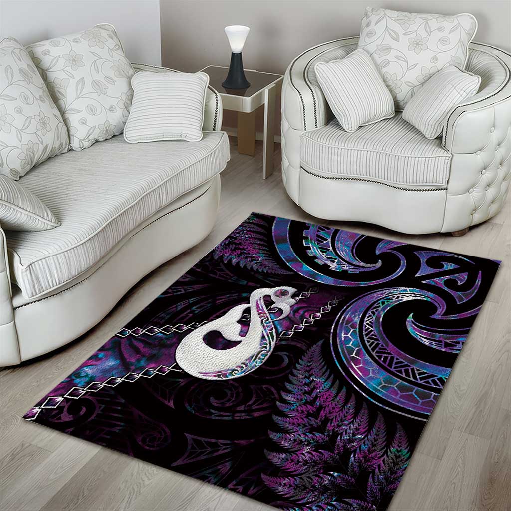 New Zealand Aotearoa Area Rug Maori Manaia Paua Shell Glitter Purple LT05 - Vibe Hoodie Shop