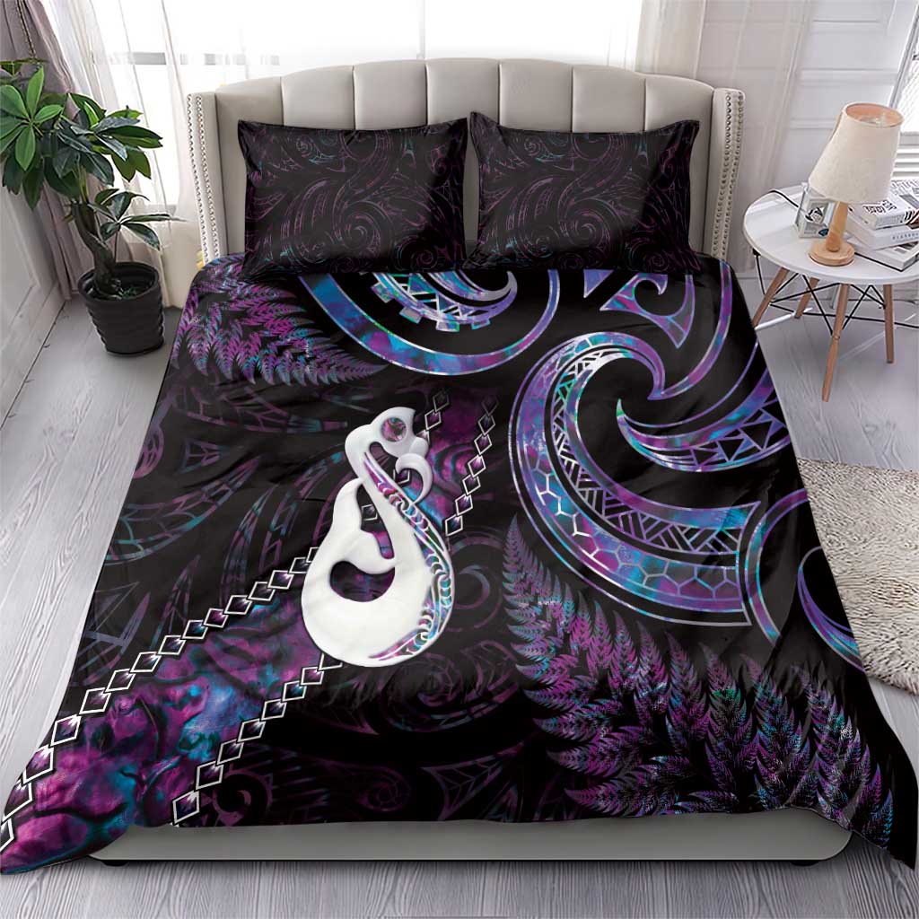 New Zealand Aotearoa Bedding Set Maori Manaia Paua Shell Glitter Purple LT05 - Vibe Hoodie Shop