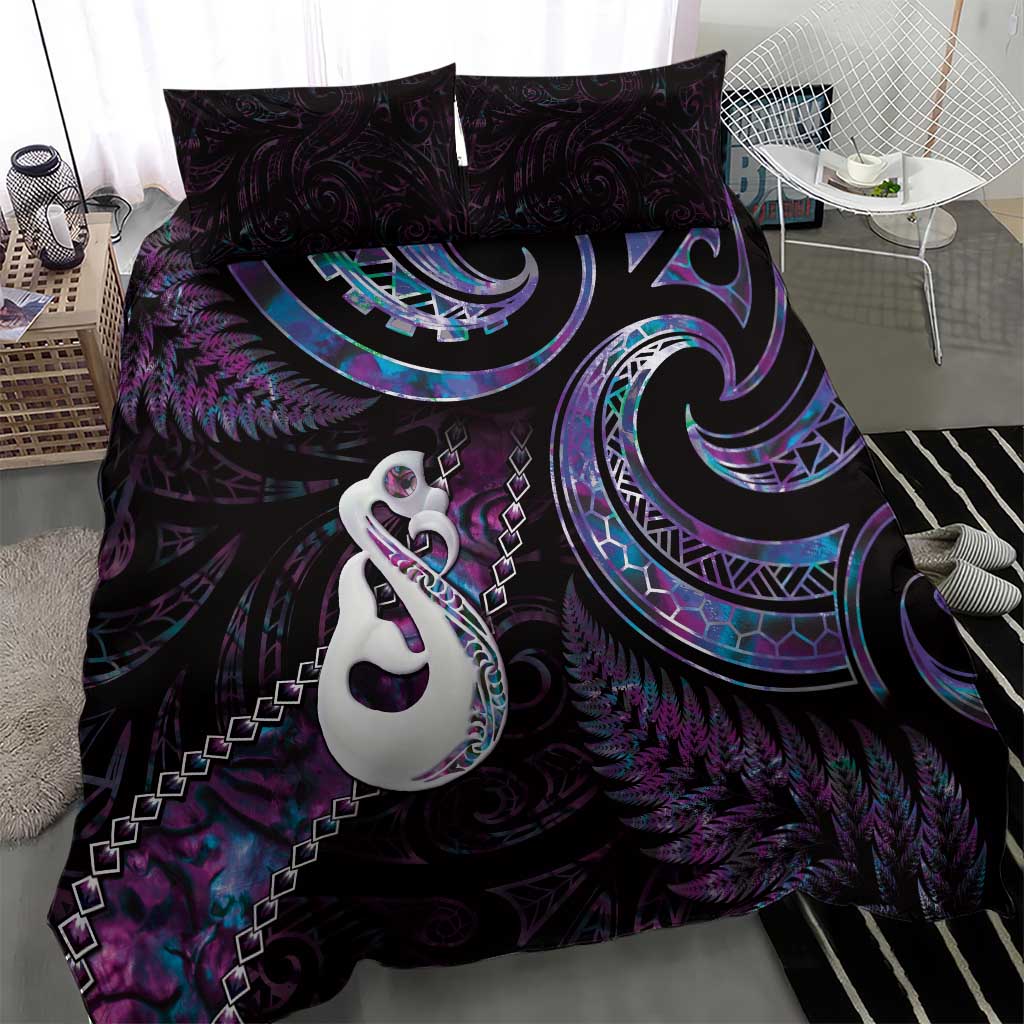 New Zealand Aotearoa Bedding Set Maori Manaia Paua Shell Glitter Purple LT05 - Vibe Hoodie Shop