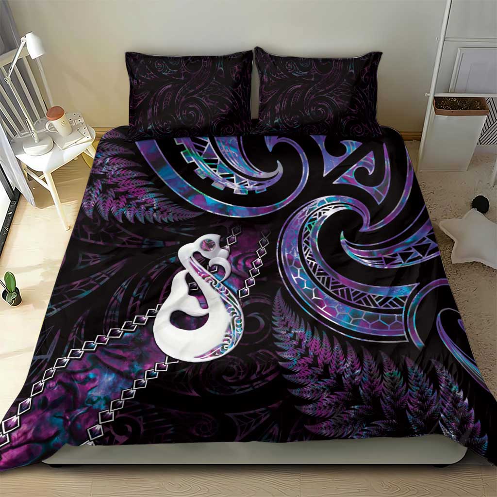 New Zealand Aotearoa Bedding Set Maori Manaia Paua Shell Glitter Purple LT05 - Vibe Hoodie Shop