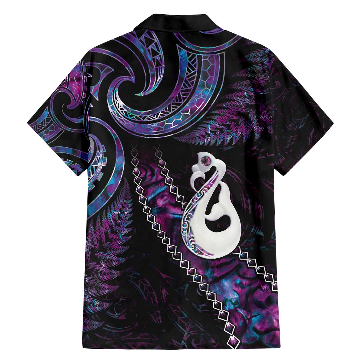 New Zealand Aotearoa Family Matching Off The Shoulder Long Sleeve Dress and Hawaiian Shirt Maori Manaia Paua Shell Glitter Purple