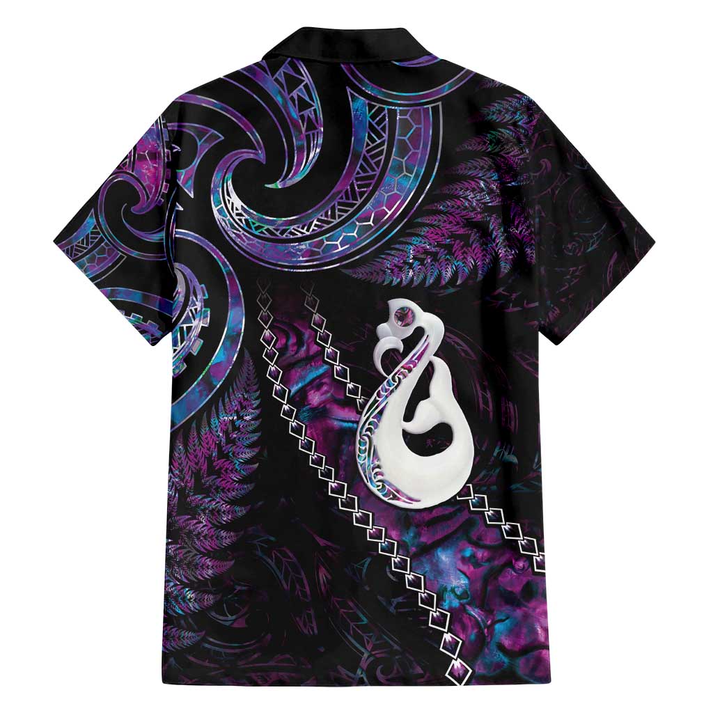 New Zealand Aotearoa Family Matching Puletasi and Hawaiian Shirt Maori Manaia Paua Shell Glitter Purple