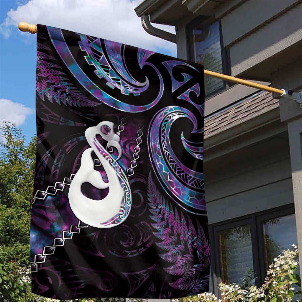 New Zealand Aotearoa Garden Flag Maori Manaia Paua Shell Glitter Purple LT05 - Vibe Hoodie Shop