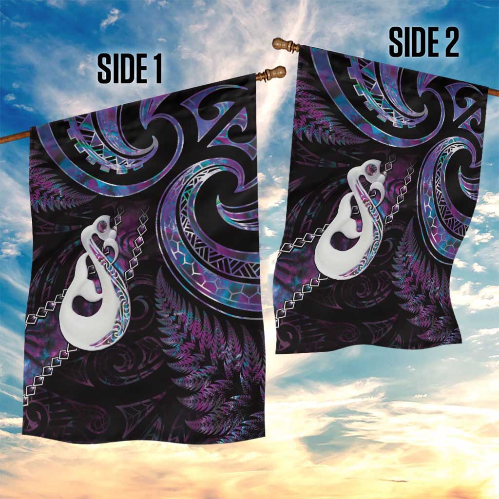 New Zealand Aotearoa Garden Flag Maori Manaia Paua Shell Glitter Purple LT05 - Vibe Hoodie Shop