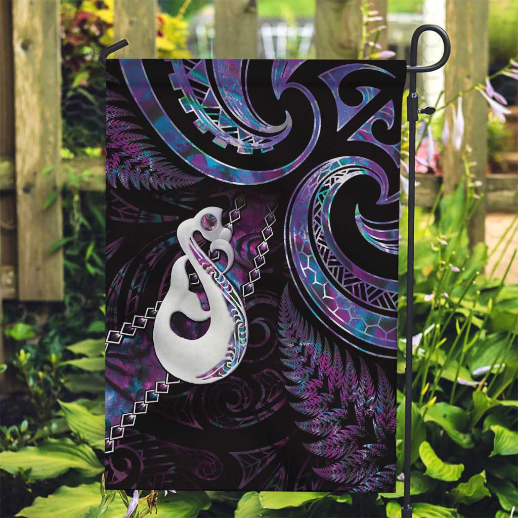New Zealand Aotearoa Garden Flag Maori Manaia Paua Shell Glitter Purple LT05 - Vibe Hoodie Shop