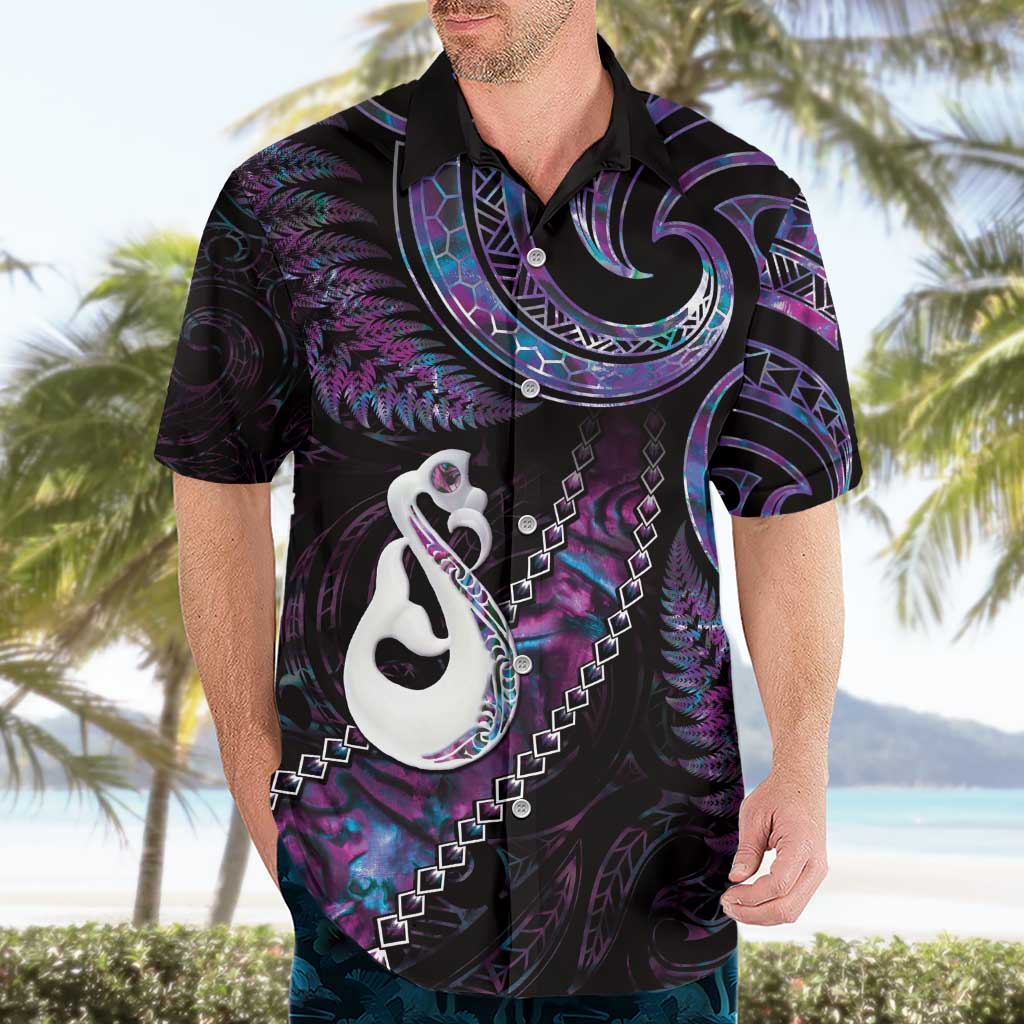 New Zealand Aotearoa Hawaiian Shirt Maori Manaia Paua Shell Glitter Purple LT05 - Vibe Hoodie Shop