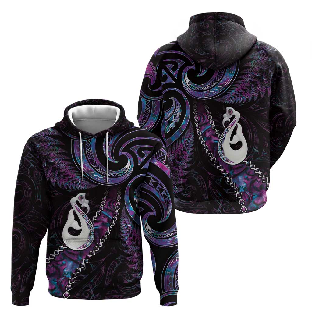 New Zealand Aotearoa Hoodie Maori Manaia Paua Shell Glitter Purple LT05 - Vibe Hoodie Shop