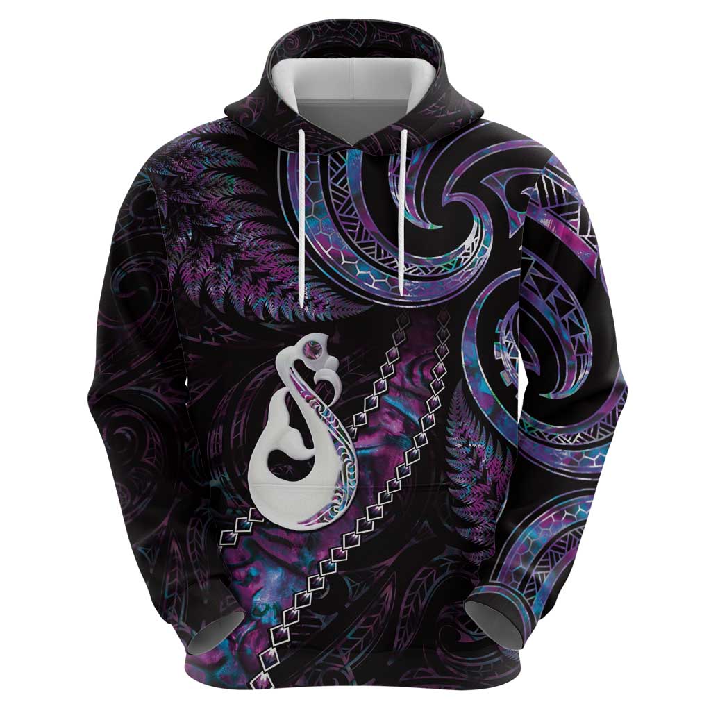 New Zealand Aotearoa Hoodie Maori Manaia Paua Shell Glitter Purple LT05 - Vibe Hoodie Shop
