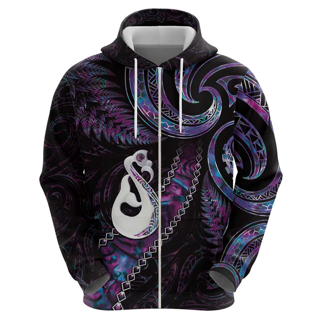 New Zealand Aotearoa Hoodie Maori Manaia Paua Shell Glitter Purple LT05 - Vibe Hoodie Shop