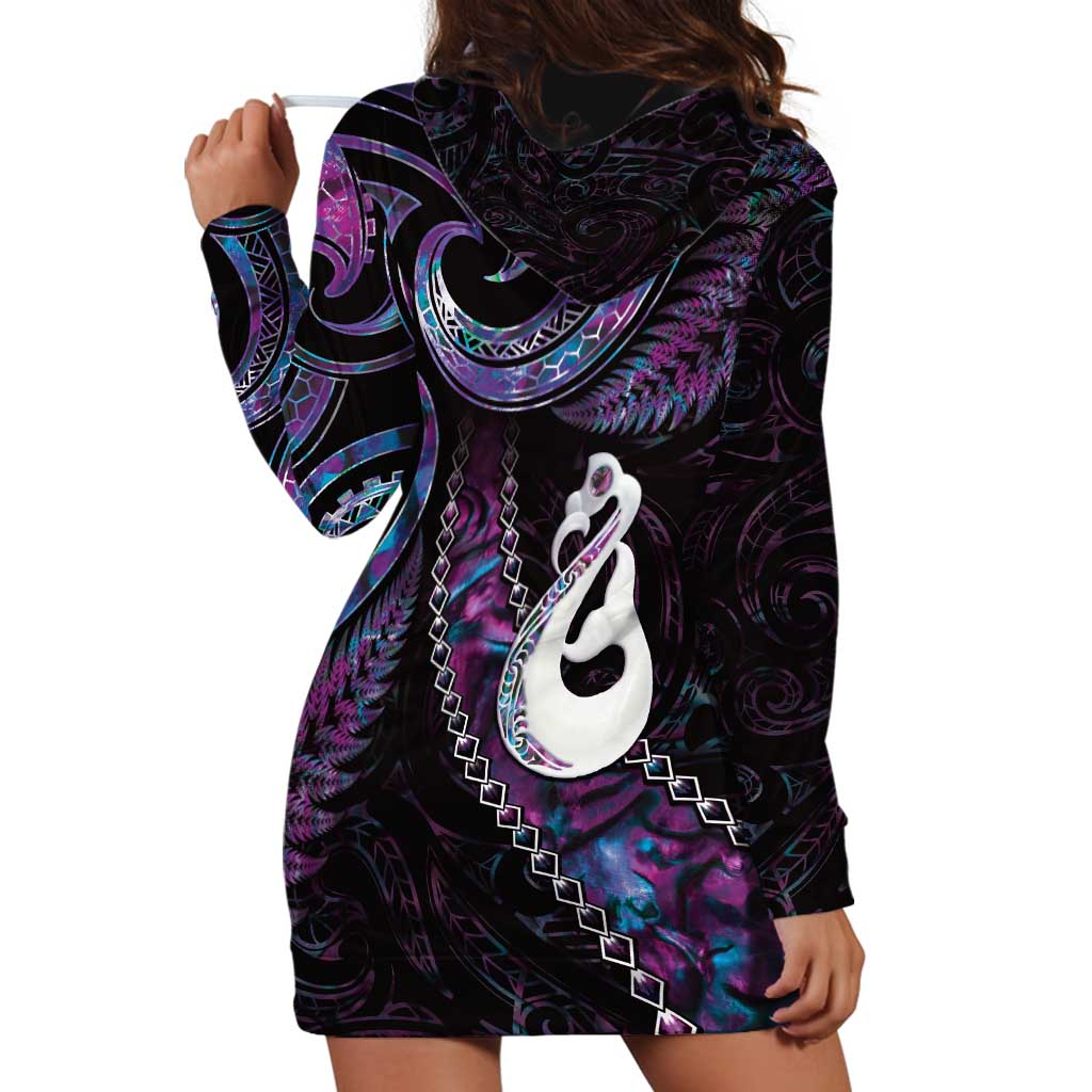 New Zealand Aotearoa Hoodie Dress Maori Manaia Paua Shell Glitter Purple LT05 - Vibe Hoodie Shop