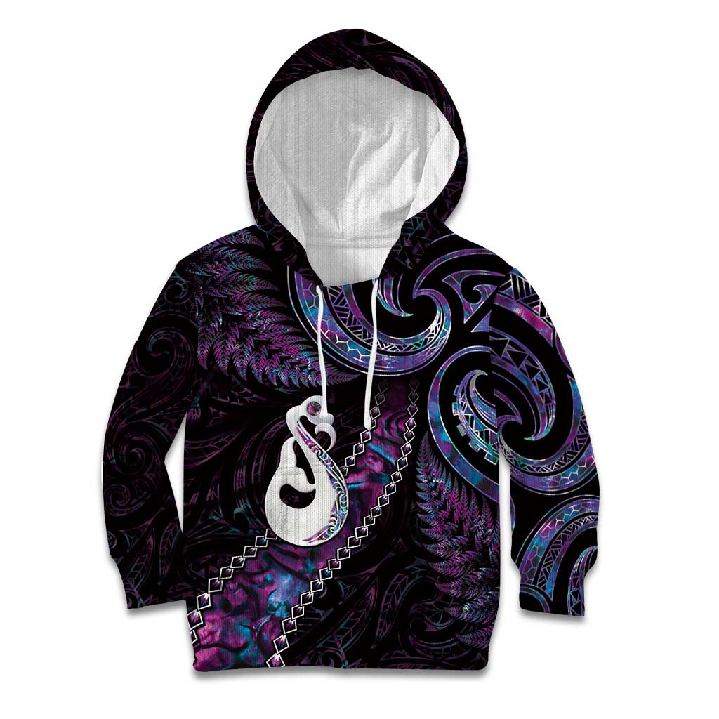 New Zealand Aotearoa Kid Hoodie Maori Manaia Paua Shell Glitter Purple LT05 - Vibe Hoodie Shop