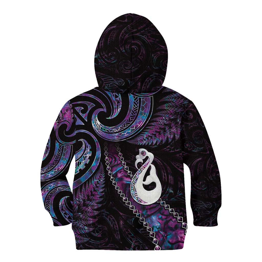 New Zealand Aotearoa Kid Hoodie Maori Manaia Paua Shell Glitter Purple LT05 - Vibe Hoodie Shop