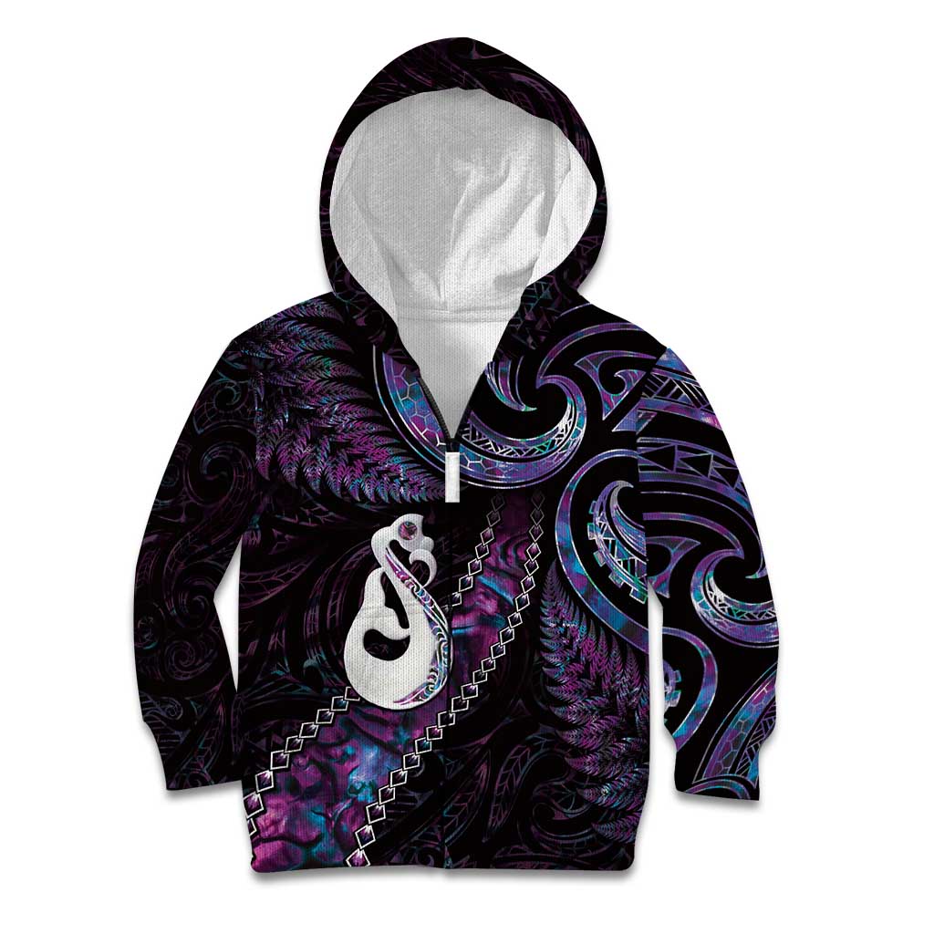 New Zealand Aotearoa Kid Hoodie Maori Manaia Paua Shell Glitter Purple LT05 - Vibe Hoodie Shop