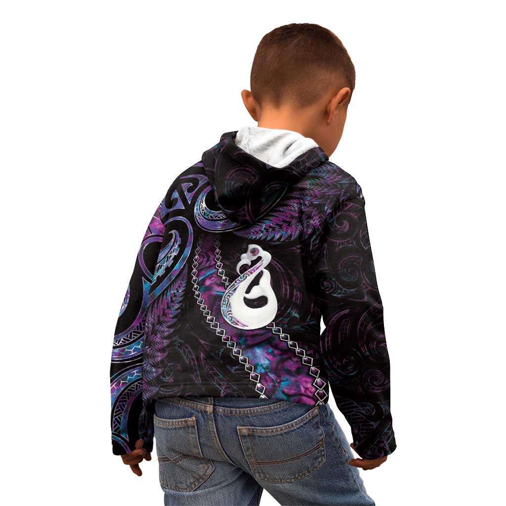 New Zealand Aotearoa Kid Hoodie Maori Manaia Paua Shell Glitter Purple LT05 - Vibe Hoodie Shop