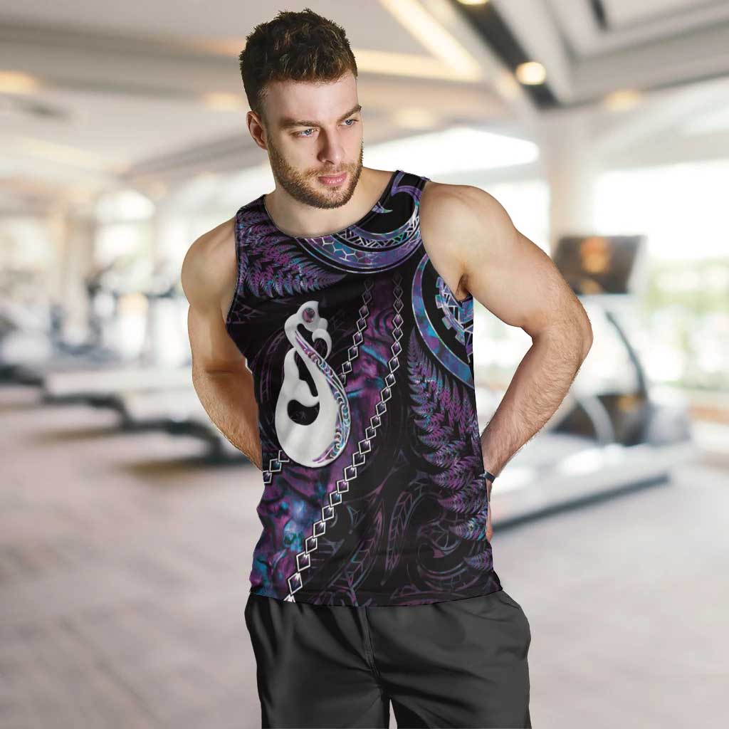 New Zealand Aotearoa Men Tank Top Maori Manaia Paua Shell Glitter Purple LT05 - Vibe Hoodie Shop