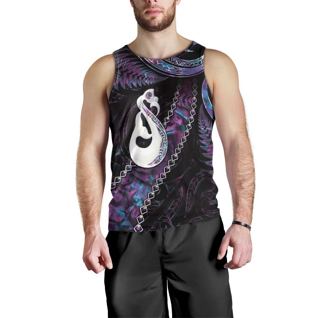 New Zealand Aotearoa Men Tank Top Maori Manaia Paua Shell Glitter Purple LT05 - Vibe Hoodie Shop