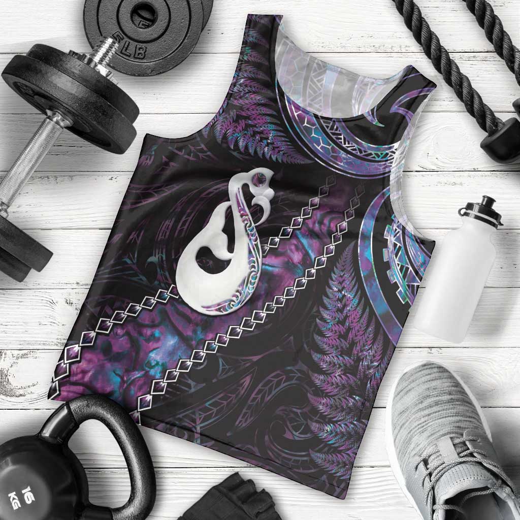 New Zealand Aotearoa Men Tank Top Maori Manaia Paua Shell Glitter Purple LT05 - Vibe Hoodie Shop