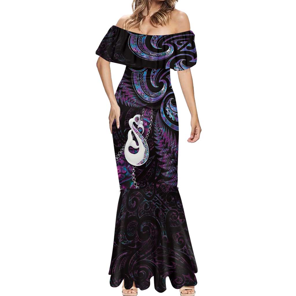 New Zealand Aotearoa Mermaid Dress Maori Manaia Paua Shell Glitter Purple