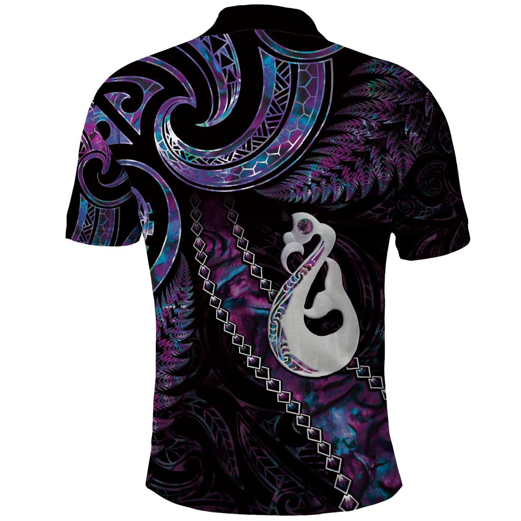 New Zealand Aotearoa Polo Shirt Maori Manaia Paua Shell Glitter Purple LT05 - Vibe Hoodie Shop