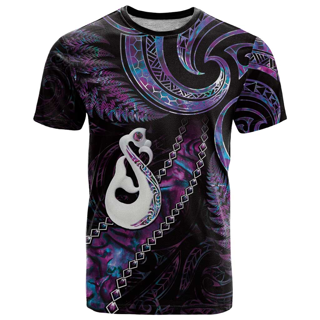 New Zealand Aotearoa T Shirt Maori Manaia Paua Shell Glitter Purple LT05 - Vibe Hoodie Shop