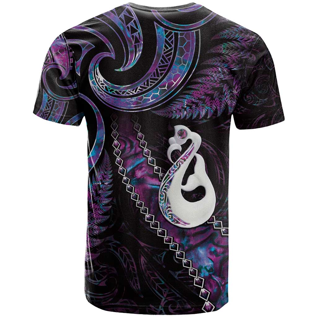 New Zealand Aotearoa T Shirt Maori Manaia Paua Shell Glitter Purple LT05 - Vibe Hoodie Shop