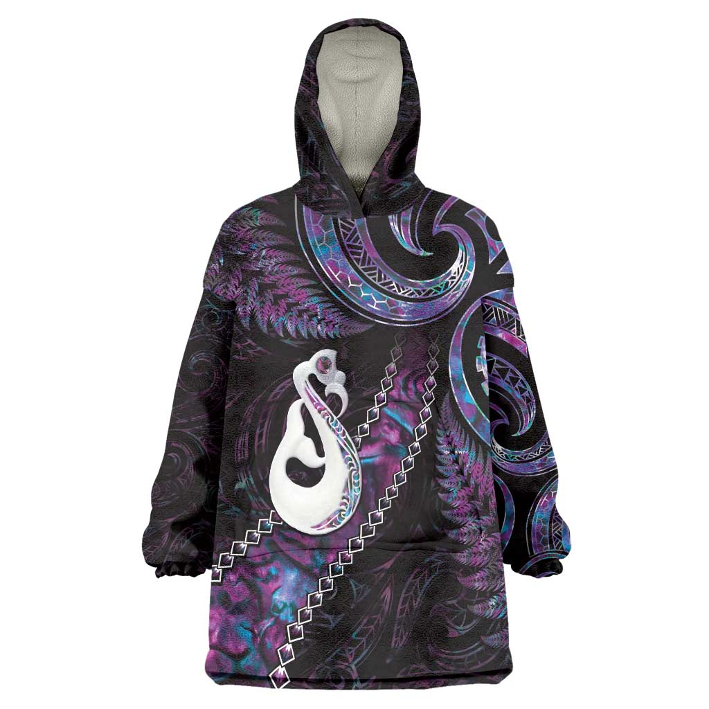 New Zealand Aotearoa Wearable Blanket Hoodie Maori Manaia Paua Shell Glitter Purple LT05 - Vibe Hoodie Shop