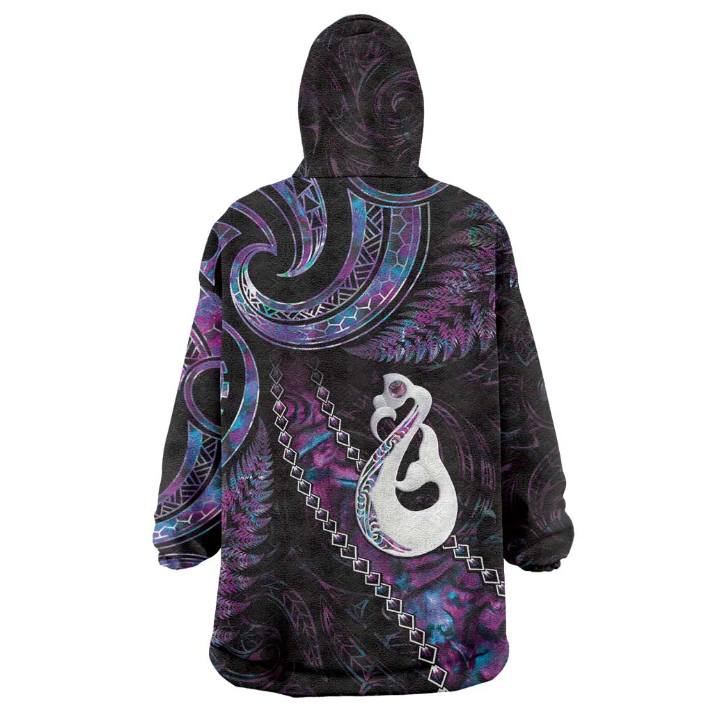 New Zealand Aotearoa Wearable Blanket Hoodie Maori Manaia Paua Shell Glitter Purple LT05 - Vibe Hoodie Shop